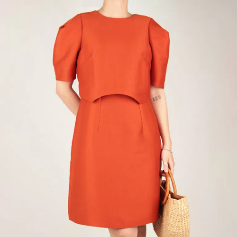 Fashion :: Women's Fashion :: Burnt Orange Taffeta Dress With Bouffant  Sleeves