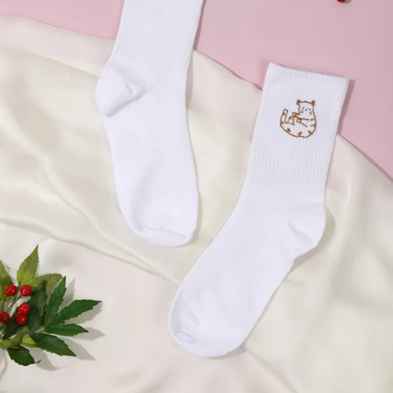 embroidered turtle neck socks, cute small embroidered socks, vintage-style embroidered socks, breathable cotton socks, gifts for friends