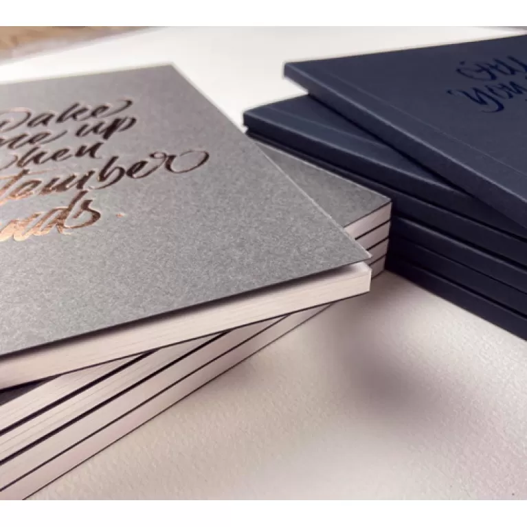 notebooks with message, minimalist and elegant design, fsc certified art paper, soft cover, handcrafted secure binding