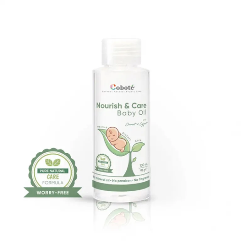 nourish & care baby oil, prevents diaper rash and irritation, completely natural ingredients, safe for baby's sensitive skin