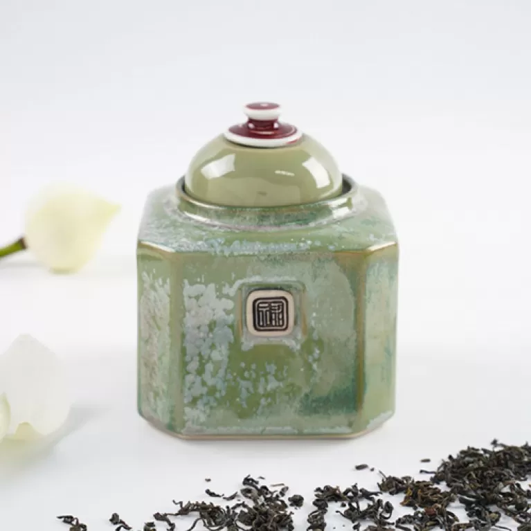 hộp trà bát giác lớn, bst crystal green, gốm đông gia, chus