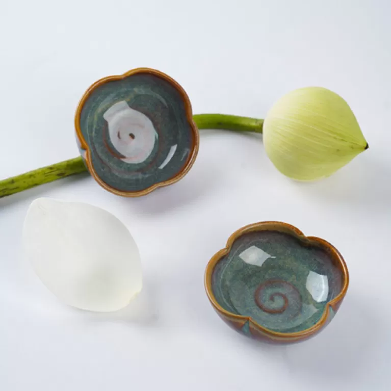 chén chấm sứ hình hoa, bst wattle green, gốm đông gia, chus