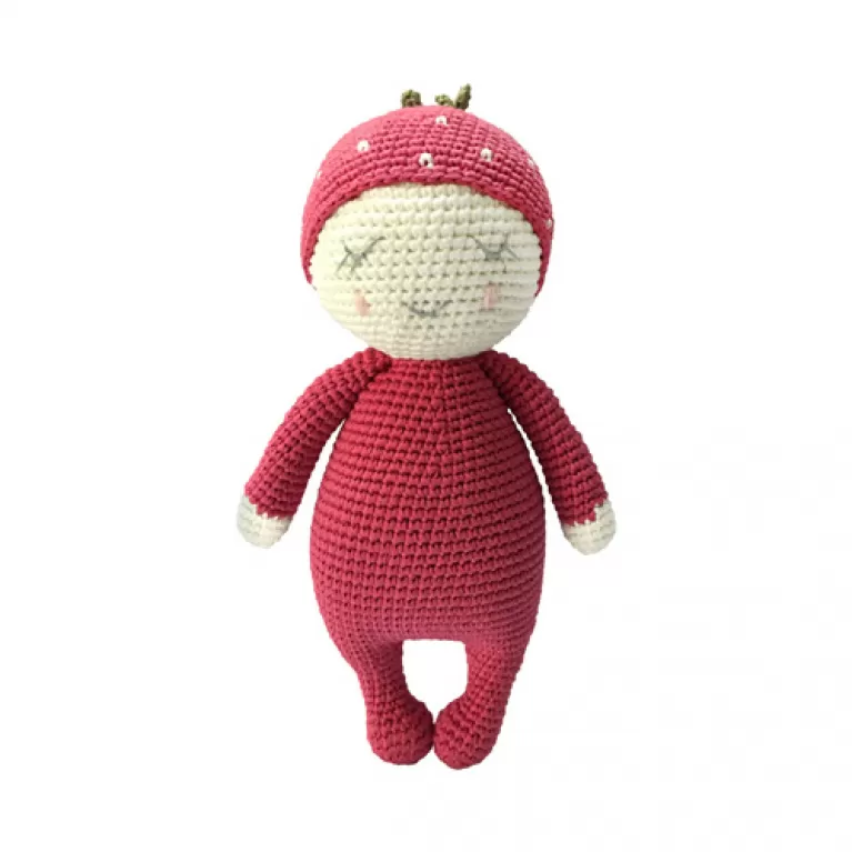 crochet strawberry rattle toy, strawberry woolen doll, knitted strawberry, decorative toy, cute stuffed strawberry