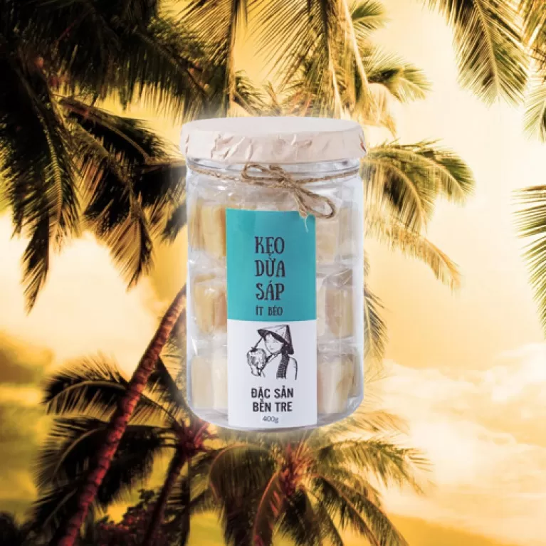 low fat macapuno coconut candy, specialty of ben tre, mildly sweet coconut candy, specialty gift, natural clean ingredients