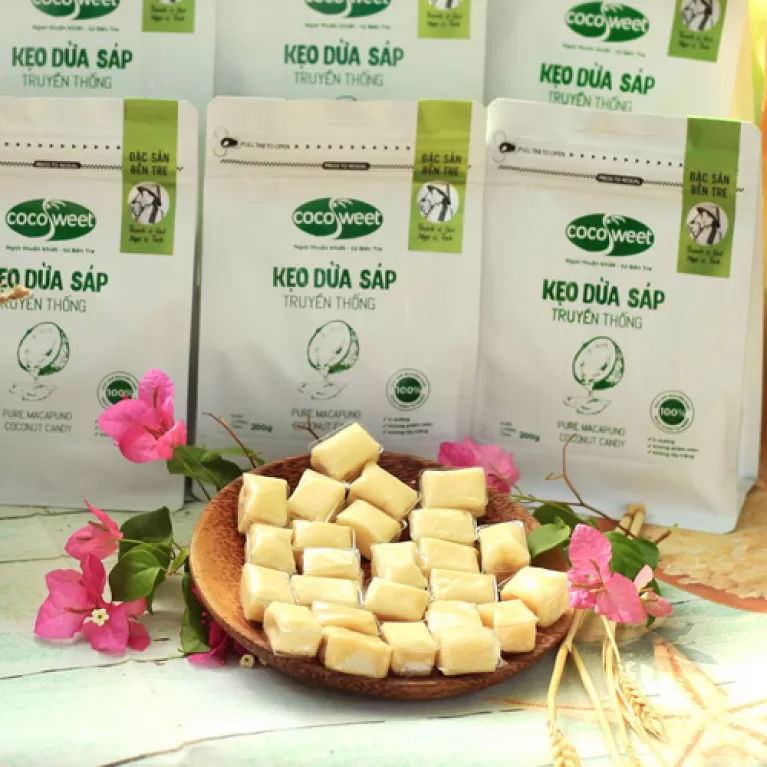 macapuno coconut candy, 200g, ben tre specialty, no artificial coloring, delicious and nutritious, gift for friends