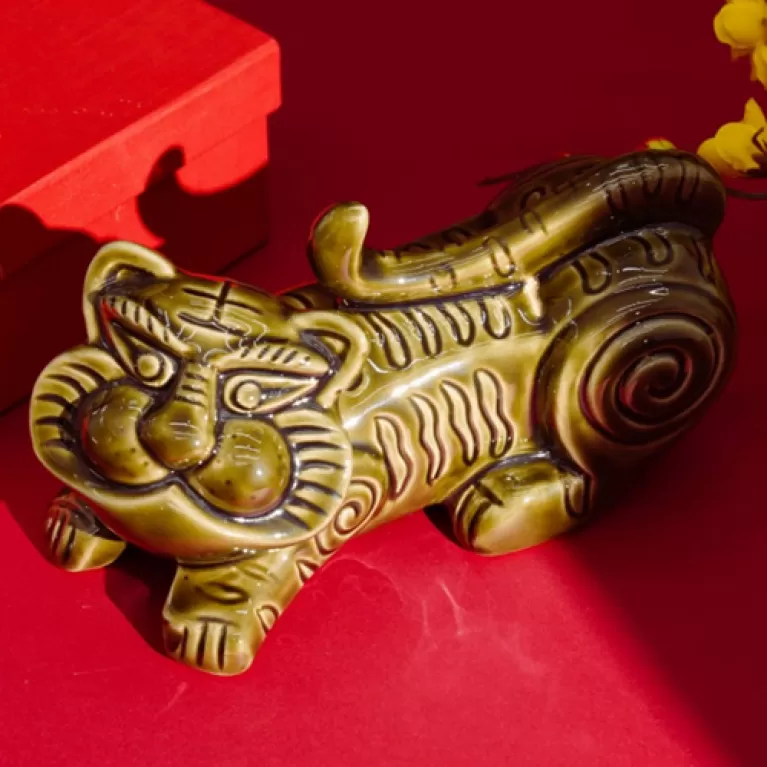 tượng gốm sứ hổ nhâm dần, con đực màu xanh lục, hceramic, chus
