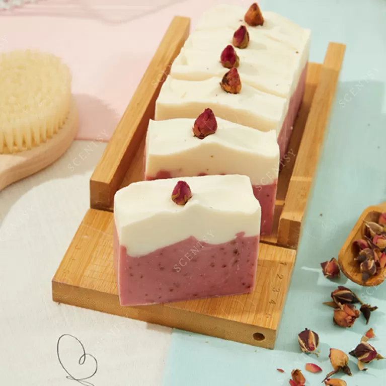 rose and colostrum rice bran handmade soap, provides moisture to the skin, minimizes dryness, gentle fragrance, gentle on skin