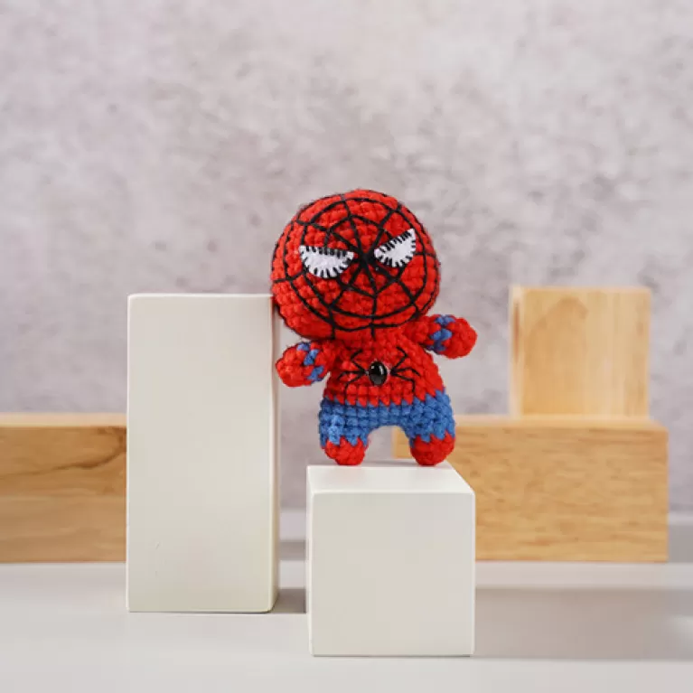 handmade crochet spiderman, mini spider keychain, spiderman stuffed animal, handmade woolen spiderman, spiderman toy