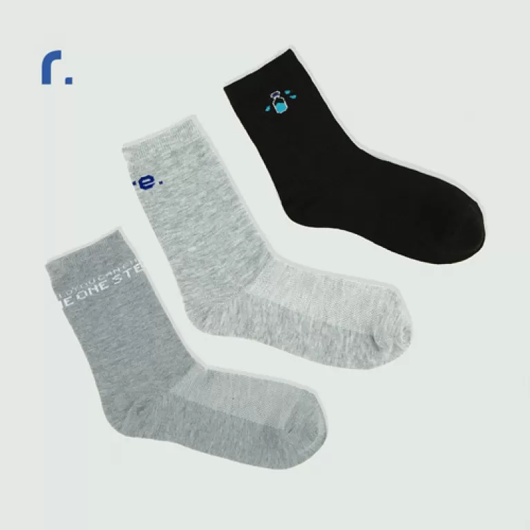 tai xinh crew socks, box of 3 pairs, high-cut socks, thick mid-calf socks, socks made from recycled plastic, mid-calf recycled socks