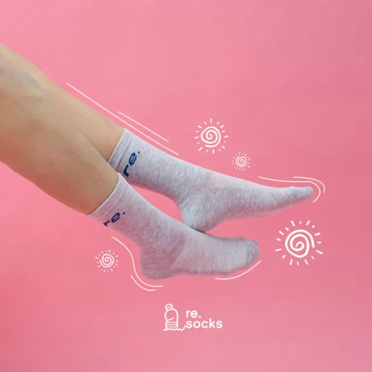 tai xinh crew socks, box of 3 pairs, high-cut socks, thick mid-calf socks, socks made from recycled plastic, mid-calf recycled socks