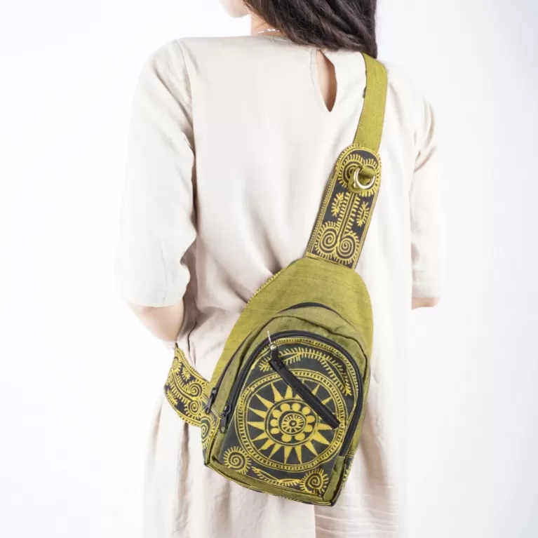 brocade & linen crossbody backpack, h'mong batik tcbls026, high durability, unique design, youthful and playful style