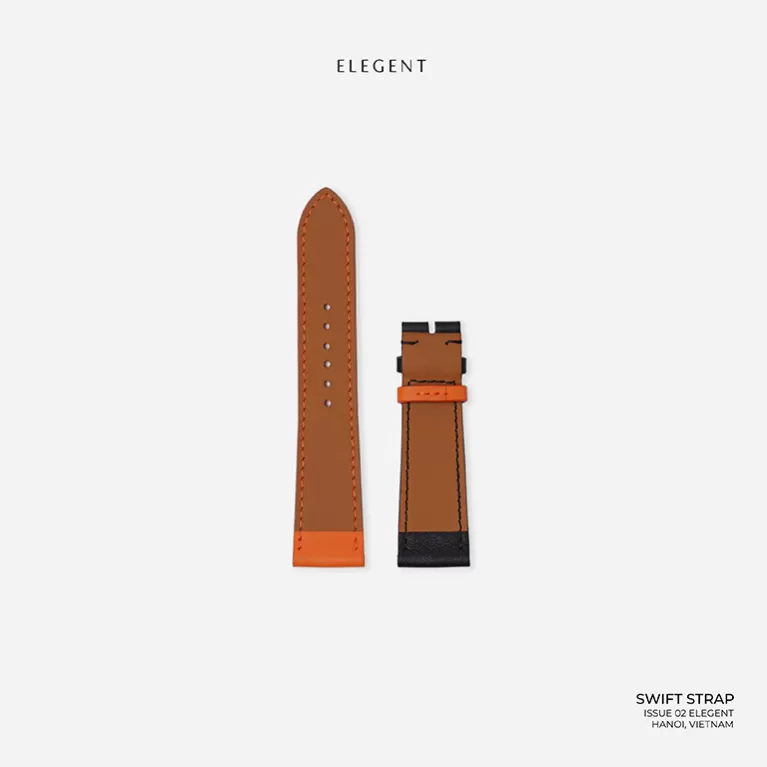 orange black swift calfskin handcrafted watch strap, luxurious and youthful style, soft calf leather, easy to clean, striking tone