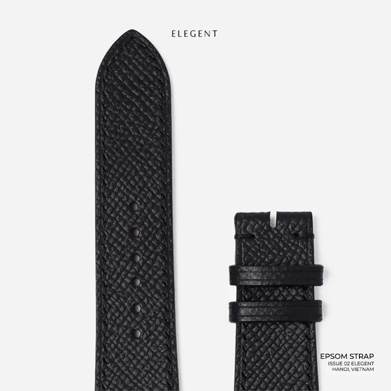 black epsom leather handcrafted watch strap, minimalist and elegant style, premium epsom leather material, durable and beautiful