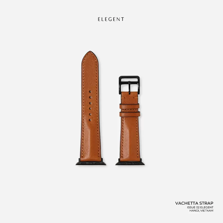 brown vachetta leather handcrafted watch strap, vegetable-tanned leather material, naturally soft and smooth, color changes over time