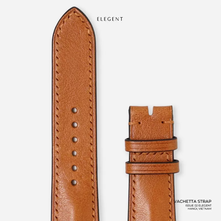 brown vachetta leather handcrafted watch strap, vegetable-tanned leather material, naturally soft and smooth, color changes over time