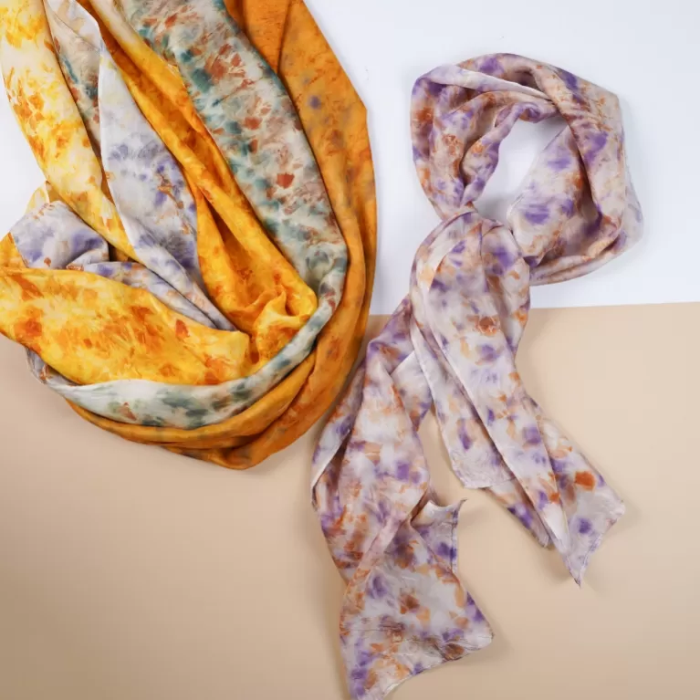 rectangle naturally bundle dyed silk scarf, soft silk neck scarf, silk satin scarf, hand-dyed silk scarf, turban scarf