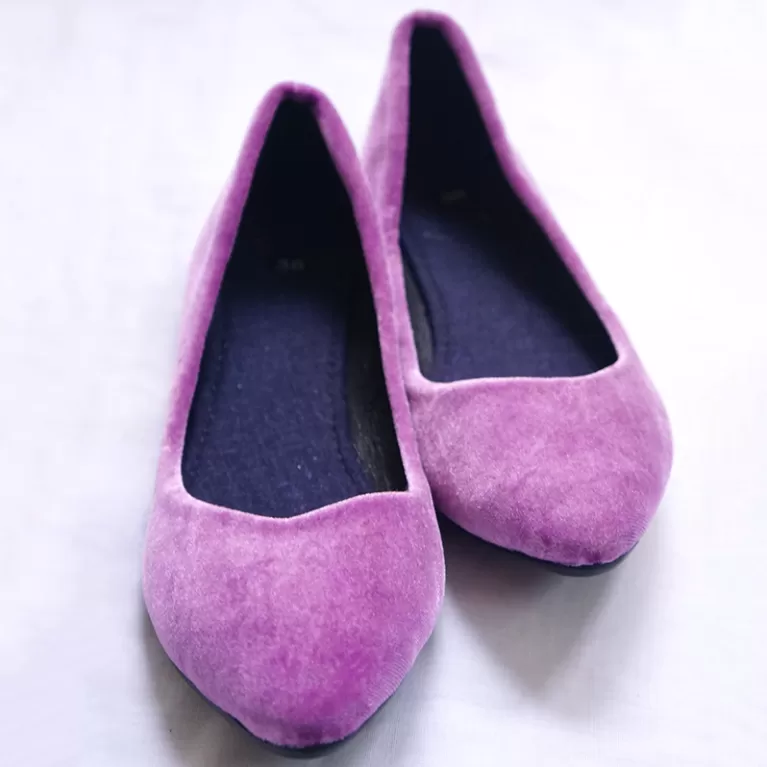 giày nhung thủ công đế bệt, màu tím, giày đế thấp, giày bệt nhung nữ, giày nữ vải nhung, giày búp bê bằng nhung