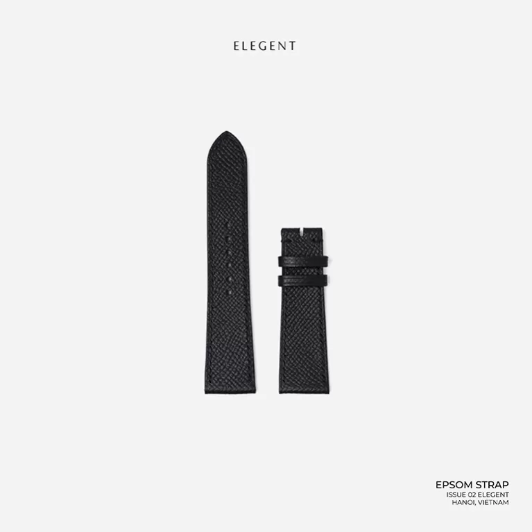 black epsom leather handcrafted watch strap, minimalist and elegant style, premium epsom leather material, durable and beautiful