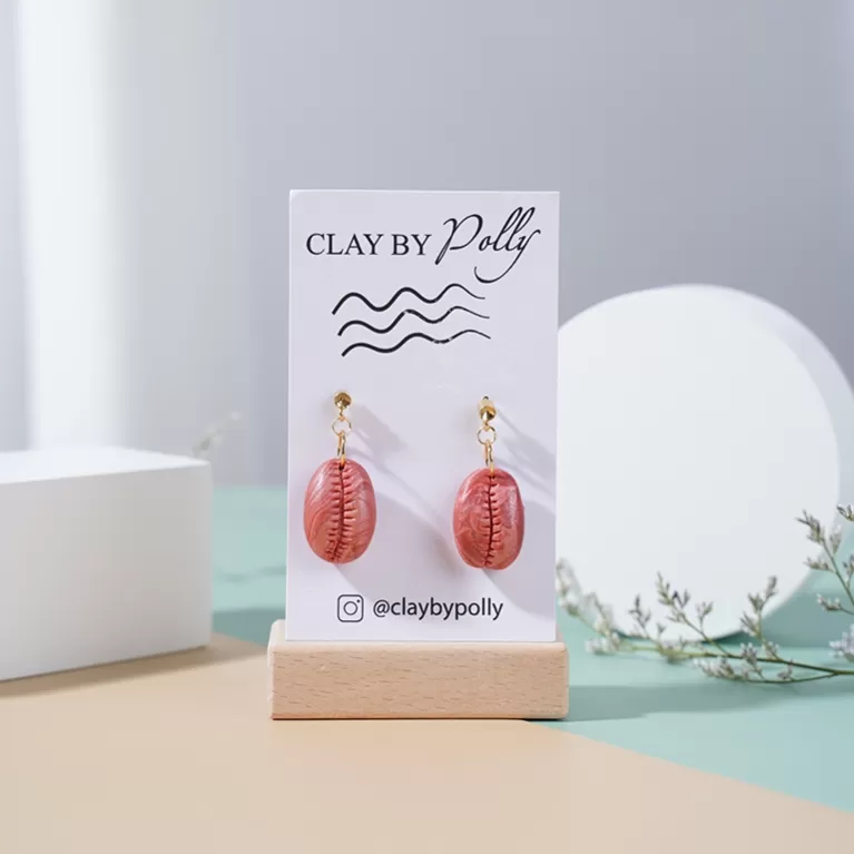 tropical shell earrings in color coral, island vibes only collection, summer style, feminine pink-orange tone, highly versatile