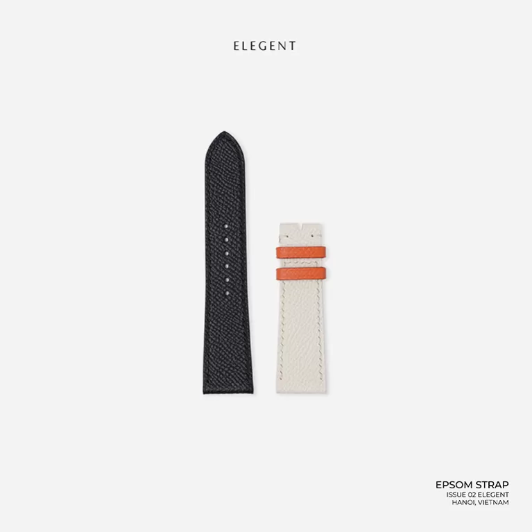 orange white black epsom leather handcrafted watch strap, modern and youthful style, unique color combination, minimalist yet not plain