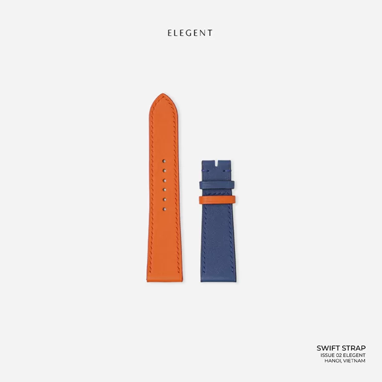 orange blue swift calfskin handcrafted watch strap, leather watch strap, sleek and elegant design, enhances the wearer's sophistication