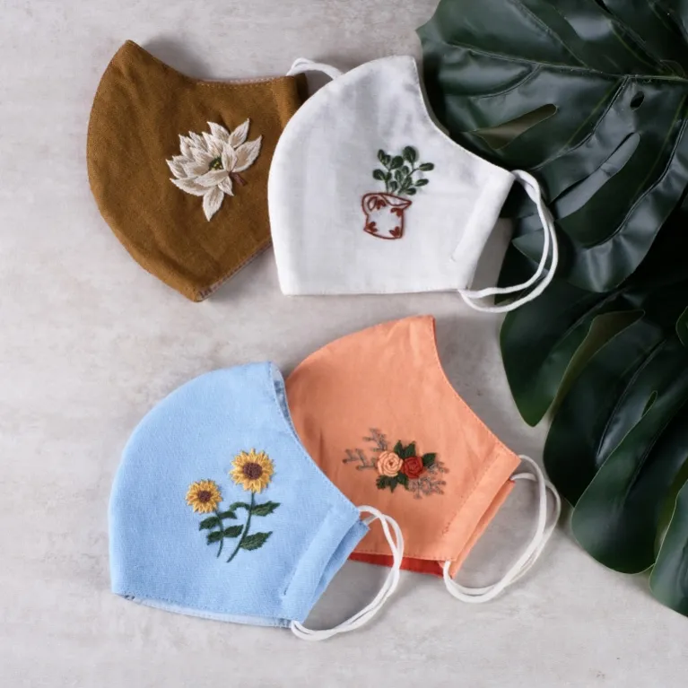 embroidered linen facial mask, soft and breathable linen material, comfortable for long-term wear, optimally prevents dust and bacteria