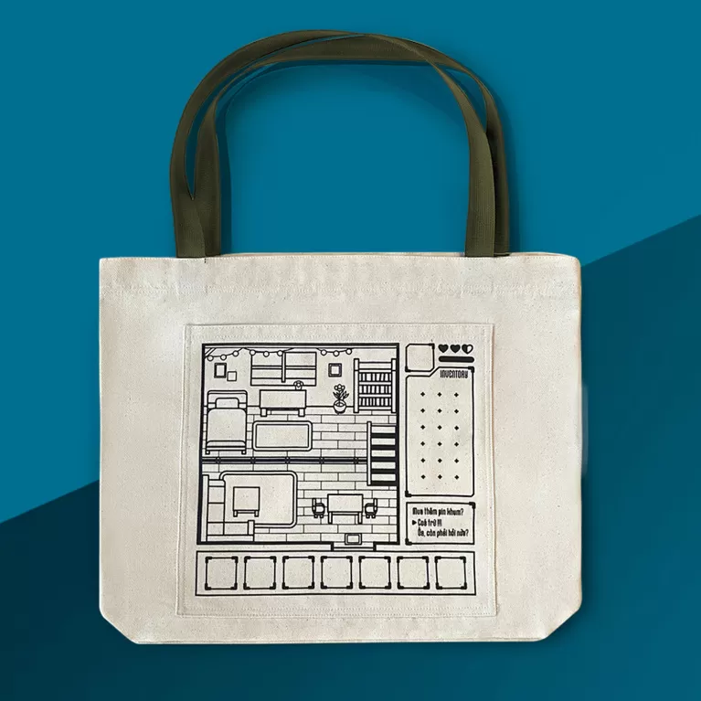 túi tote linen thiết kế độc quyền, thiết kế trẻ trung, đường may chắc chắn, hoạ tiết độc quyền, chất liệu vải bền bỉ