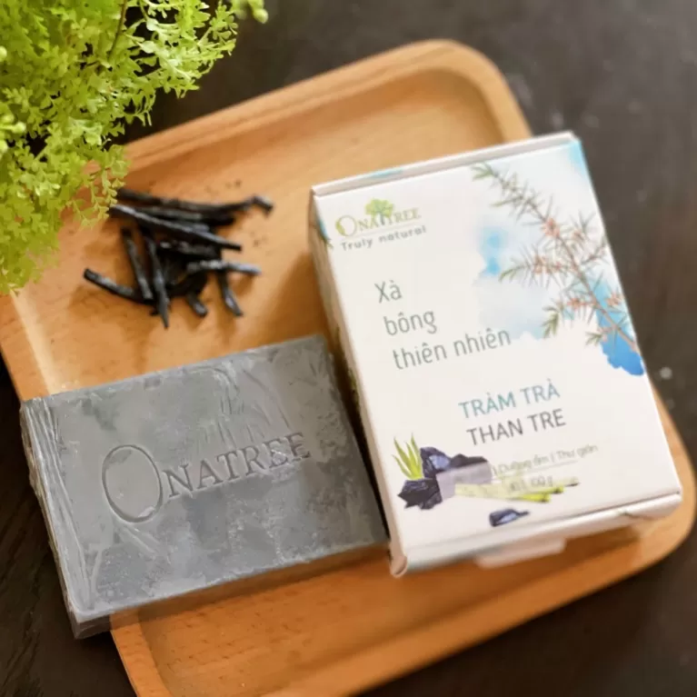 xà bông thiên nhiên tràm trà - than tre, xà phòng hương tinh dầu, làm sạch da dịu nhẹ, giảm mụn lưng, chăm sóc da dầu mụn