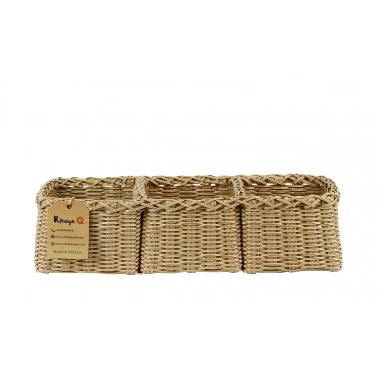 beige 3-compartment tank tray, neatly organizes items, cute decorative piece, made from recycled materials
