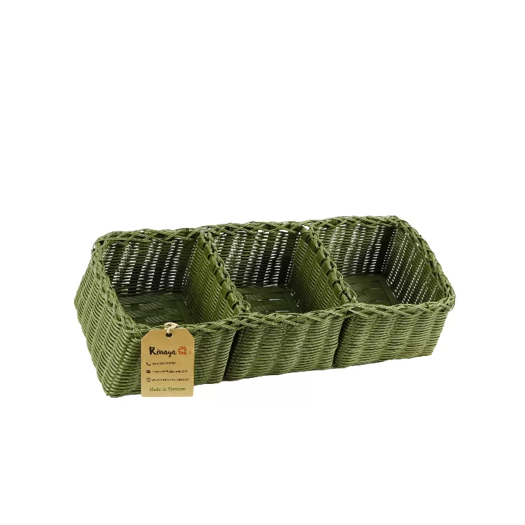 khay đựng đồ 3 ngăn màu xanh matcha, khoan rộng và sâu, làm từ sợi giấy tái chế, màu xanh match tươi mát, sản phẩm bền vững