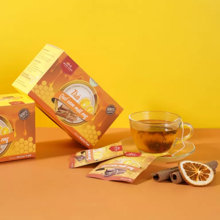 trà quế cam mật ong, quế rừng xanh, chus