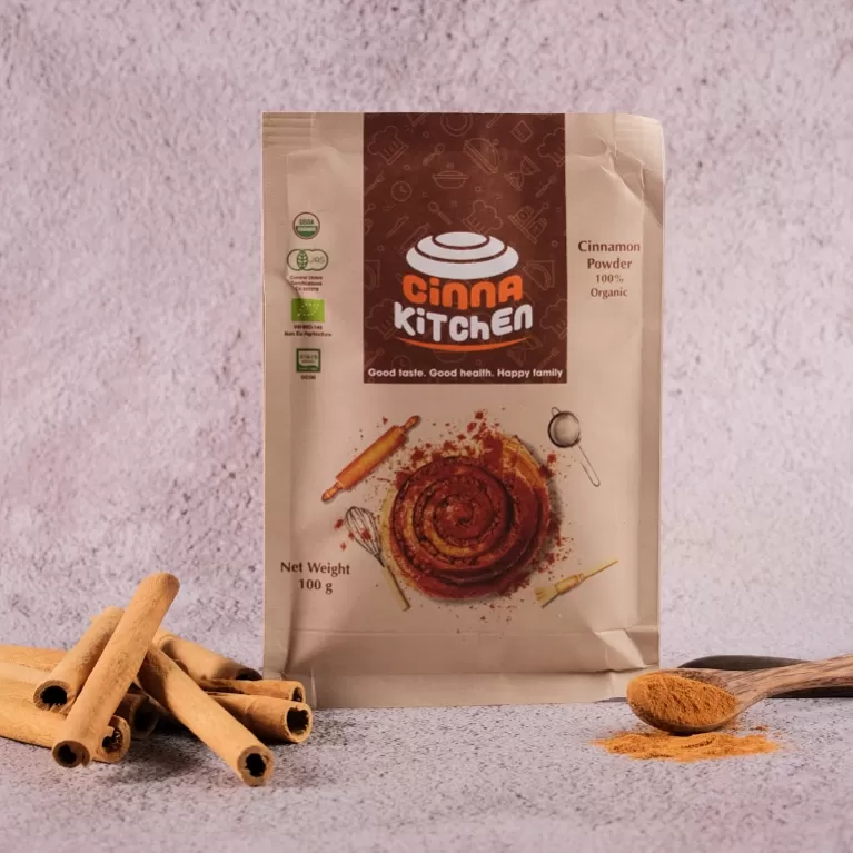 bột quế hữu cơ cinna kitchen, bột quế nguyên chất 100%, bột quế mịn, bột quế khô, bột quế tạo mùi thơm