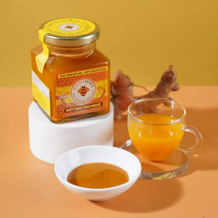 ripe honey with red turmeric starch, highland forest honey, natural honey, natural flower honey, culinary gift