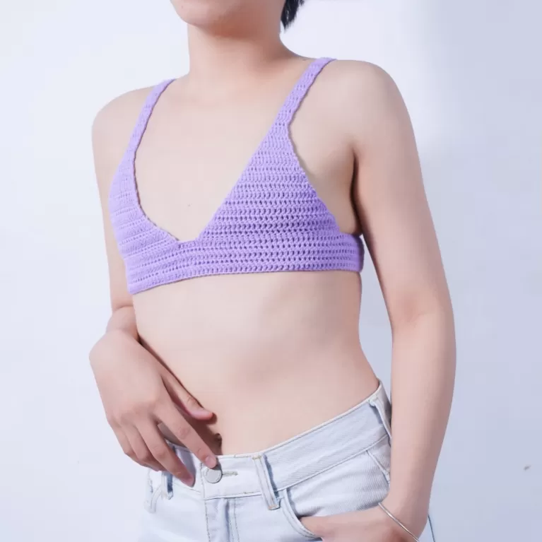 bra len móc classy, bra phong cách trẻ trung, bra vải len cotton, bra móc len handmade, áo bikini len, bra đi biển