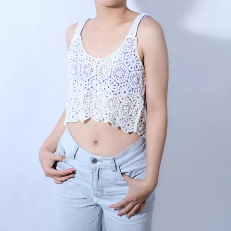 layla crop top, lightweight knit top, spaghetti strap crochet top, beach crochet crop top, handmade crochet top, beachwear top