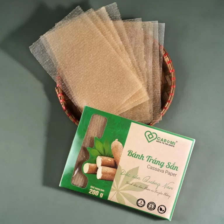 cassava wrapper, box of 200g, quang nam specialty, vegetarian rice paper, pure cassava rice paper, spring roll rice paper