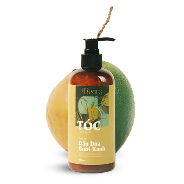 dầu xả dầu dừa bưởi xanh thảo mộc giàu vitamin e, vitamin b5, vitamin b2, giảm khô xơ chẻ ngọn, tăng độ đàn hồi, việt nam, trà my organic, chus
