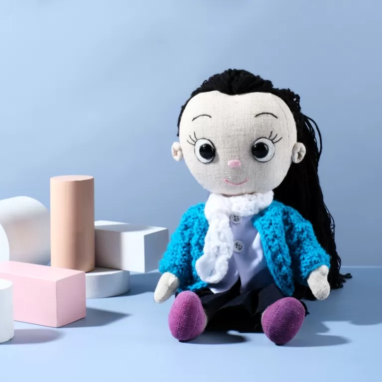hana school girl fabric doll, elegant design, thick wool material, lovely fabric doll, gift for children, featuring a schoolgirl pattern
