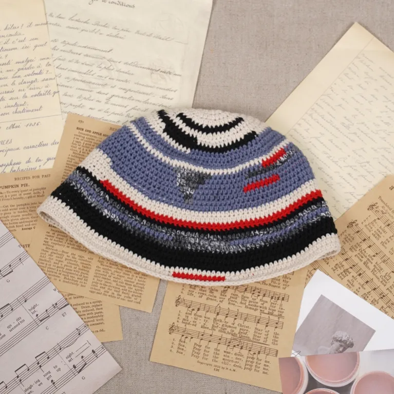 crochet wildsand bucket hat, thin and stretchy wool material, unique product, fashion accessory, distinctive style