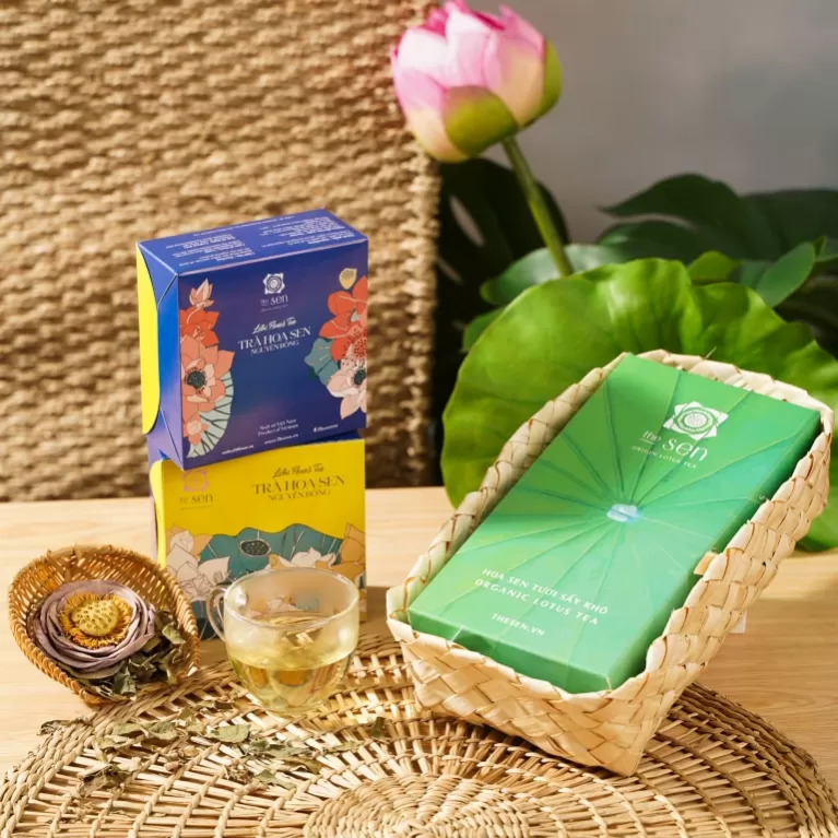 combo quà trà hoa sen hai bông, set quà trà hoa sen, trà hoa sen sấy lạnh, hộp trà làm quà tặng, trà hoa sen