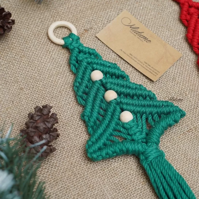 cây thông macrame giáng sinh, phụ kiện trang trí nhỏ xinh, chủ đề noel, đồ trang trí thủ công cho không gian sống