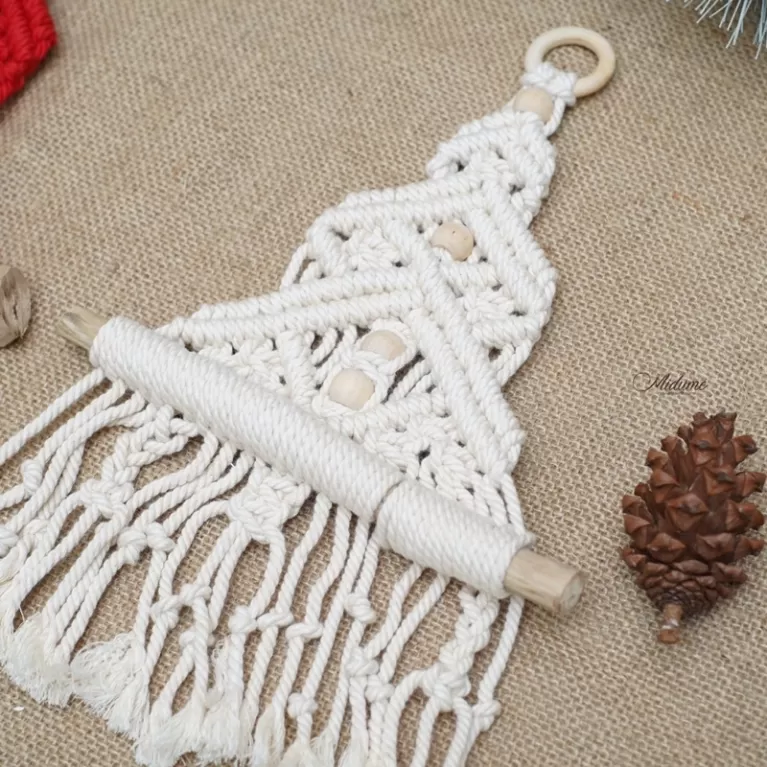 macrame christmas pine tree, adorable small decorative accessories, christmas theme, living space decoration