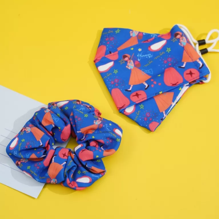 mãi mận facial mask & scrunchie, impressive colors, unique design, soft smooth material, gift for best friends