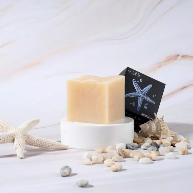 essential soap, natural ingredients, softens and nourishes the skin, free from preservatives, gentle on sensitive skin and children
