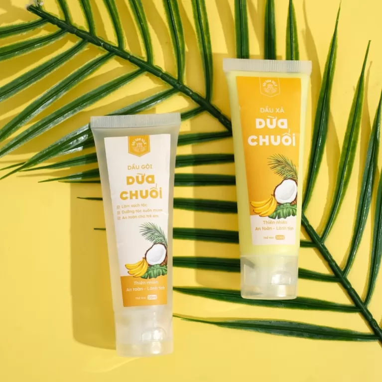 combo dùng thử gội và xả dừa chuối tiện lợi, thiết kế nhỏ gọn, không chứa hương liệu, kích thích tóc con dài nhanh, việt nam, salaka, chus