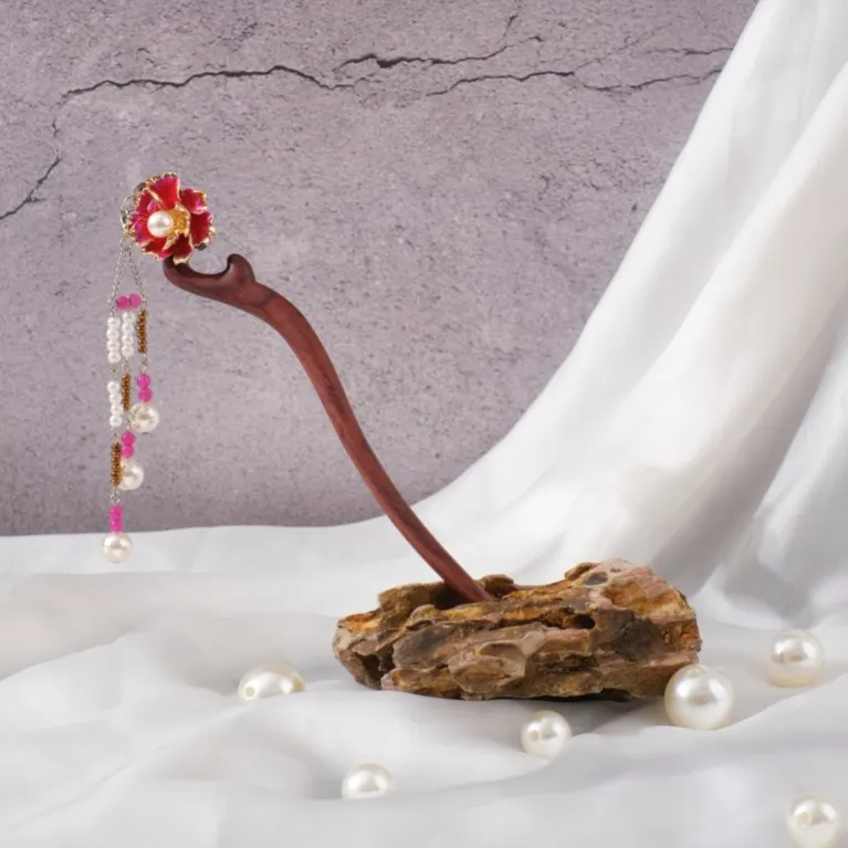 violet rose dangle wooden hair stick, meticulously handcrafted, elegant hair accessory, feminine gift for women