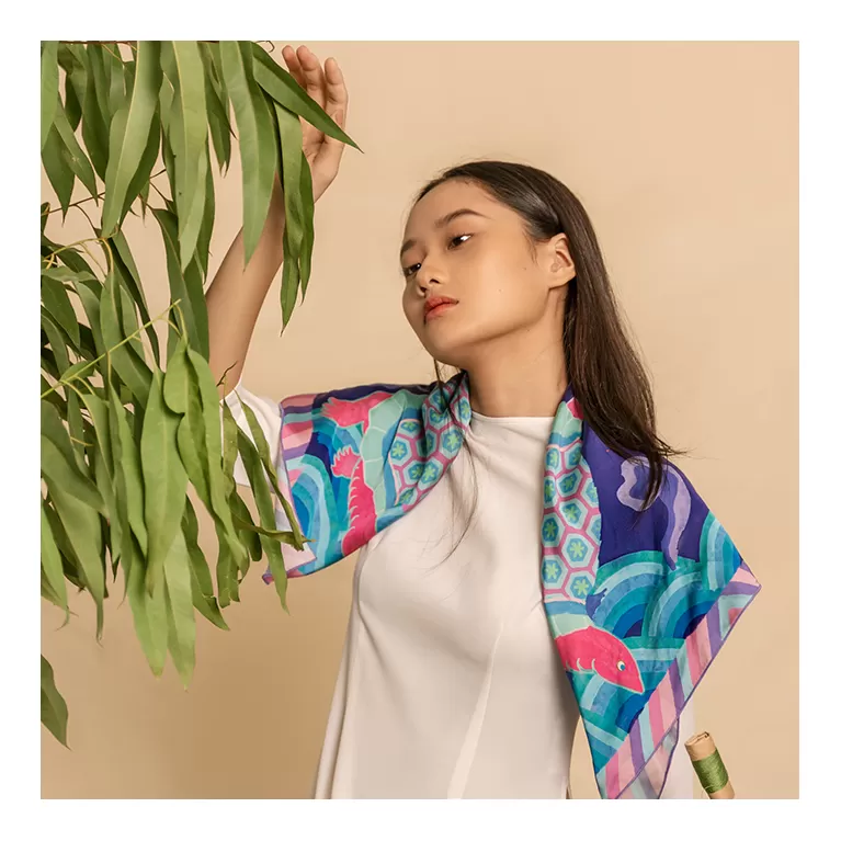 turtle - patterns of the ocean silk scarf, designed silk scarf, soft silk neck scarf, sailor silk scarf, silk waist scarf, headscarf