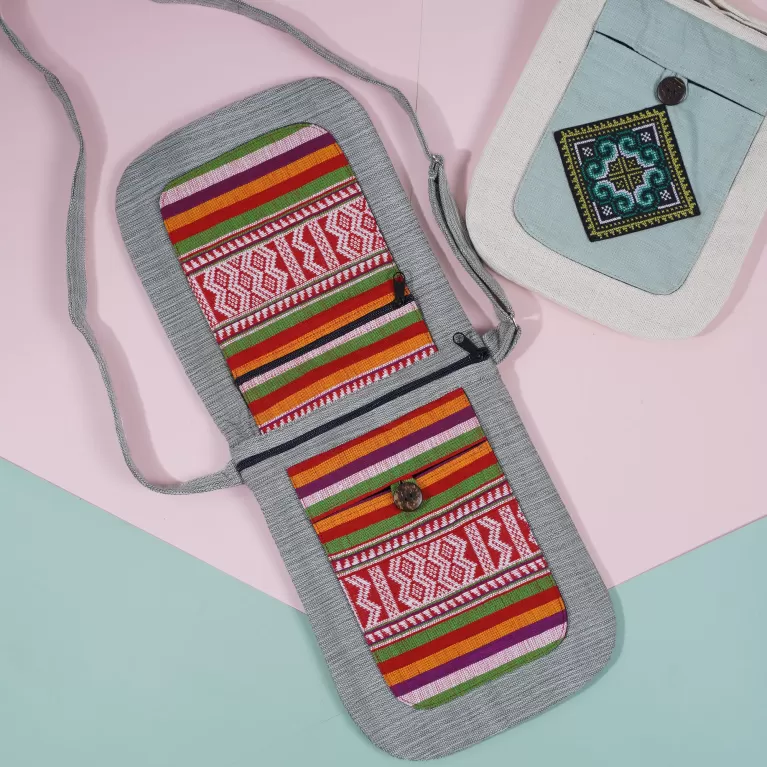 thai crossbody bag 03, solid stitching, harmonious color combination, rustic style, standout accessory for strolling, traditional charm
