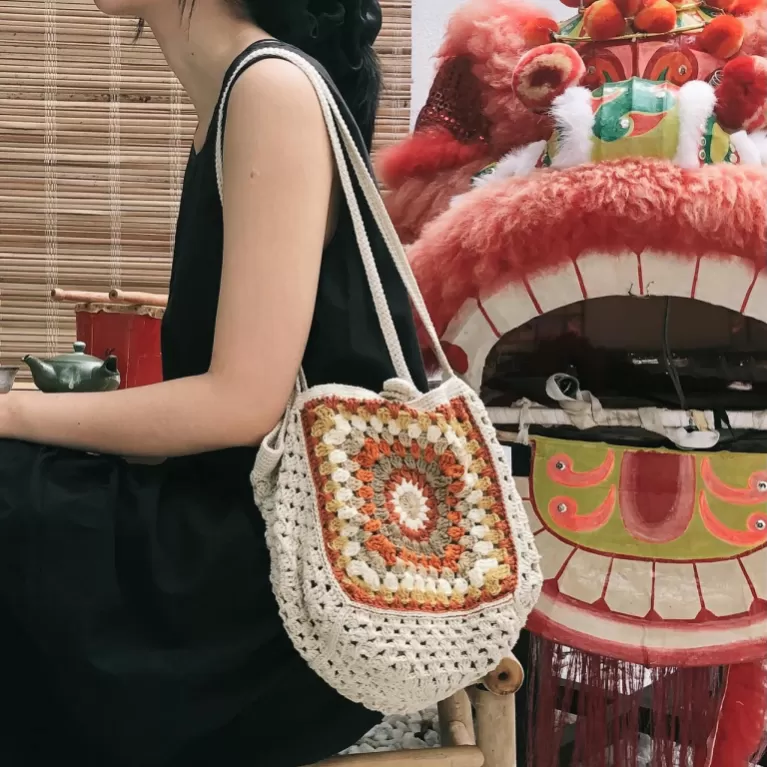 túi granny retro đáng yêu, túi tote đan thủ công, kích thước rộng rãi thoải mái đựng đồ, túi tote phong cách retro, thủ công, nhà mị, chus