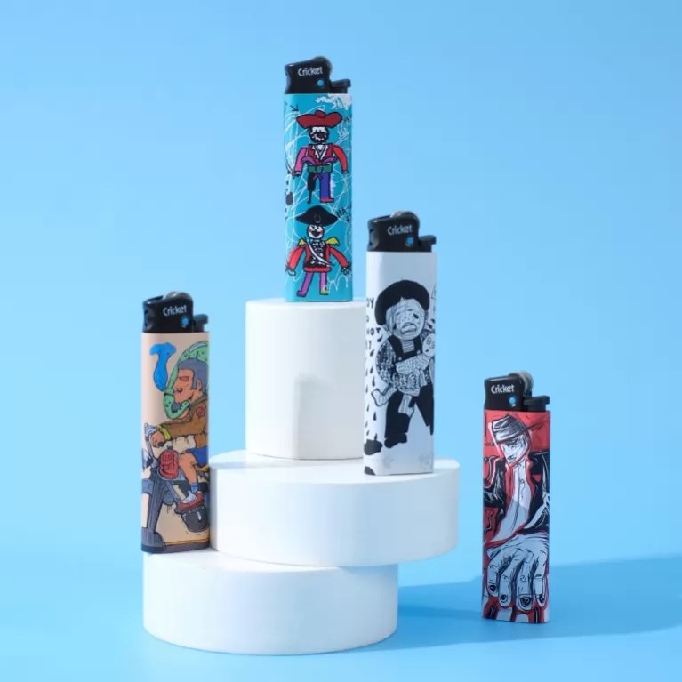 character collection, cricket lighter, impressive illustration style, compact lighter, unique design, affordable price
